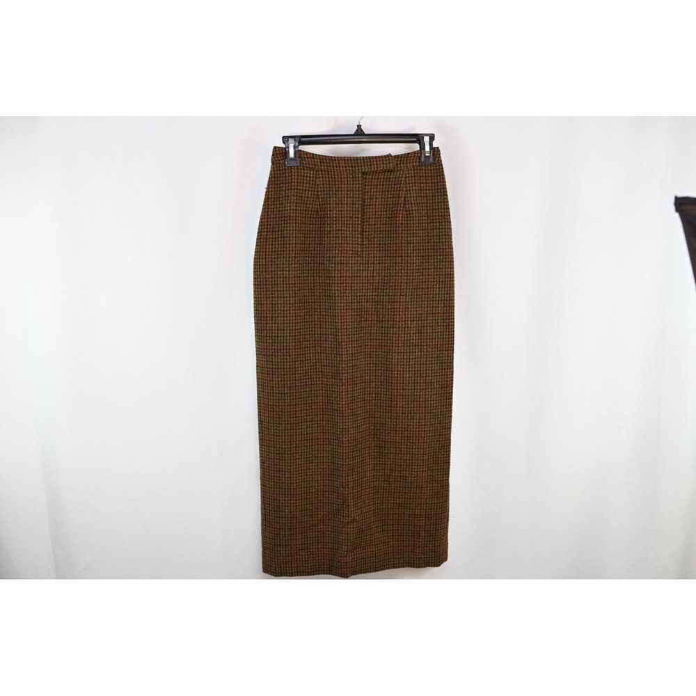 Lauren Ralph Lauren Petite Brown Wool Tweed Plaid Maxi Pencil Skirt 4P